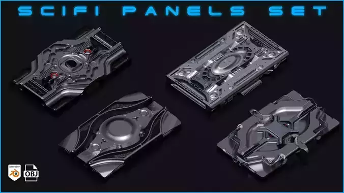 4 SciFi Panels set 3D model