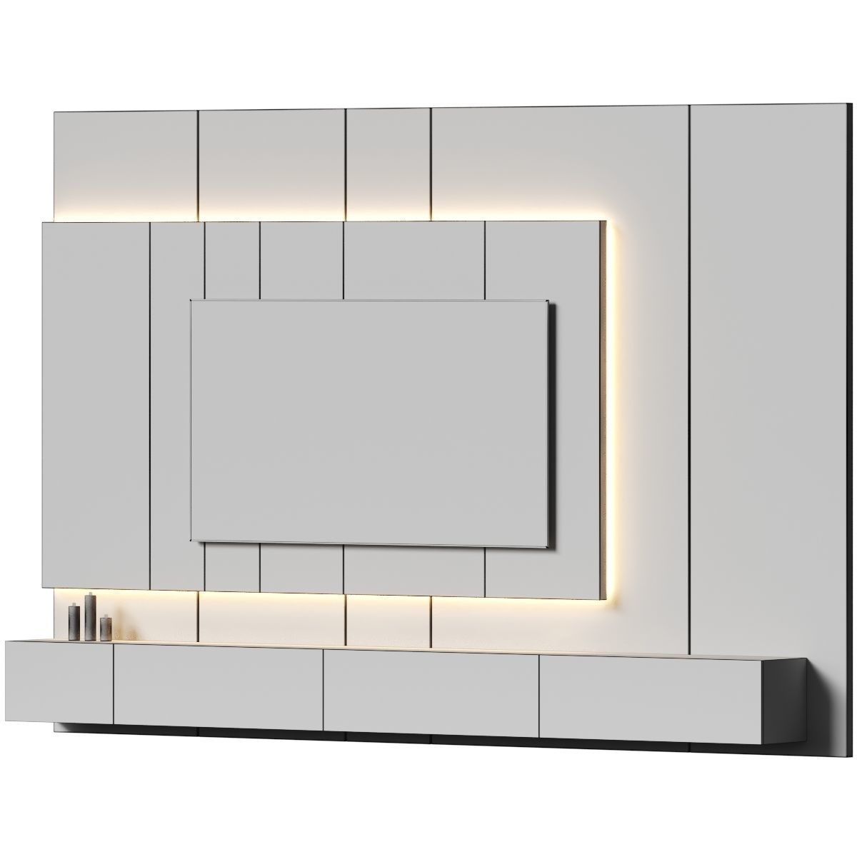 Tv set 2 modern unit with wood and led lights 3D model_3