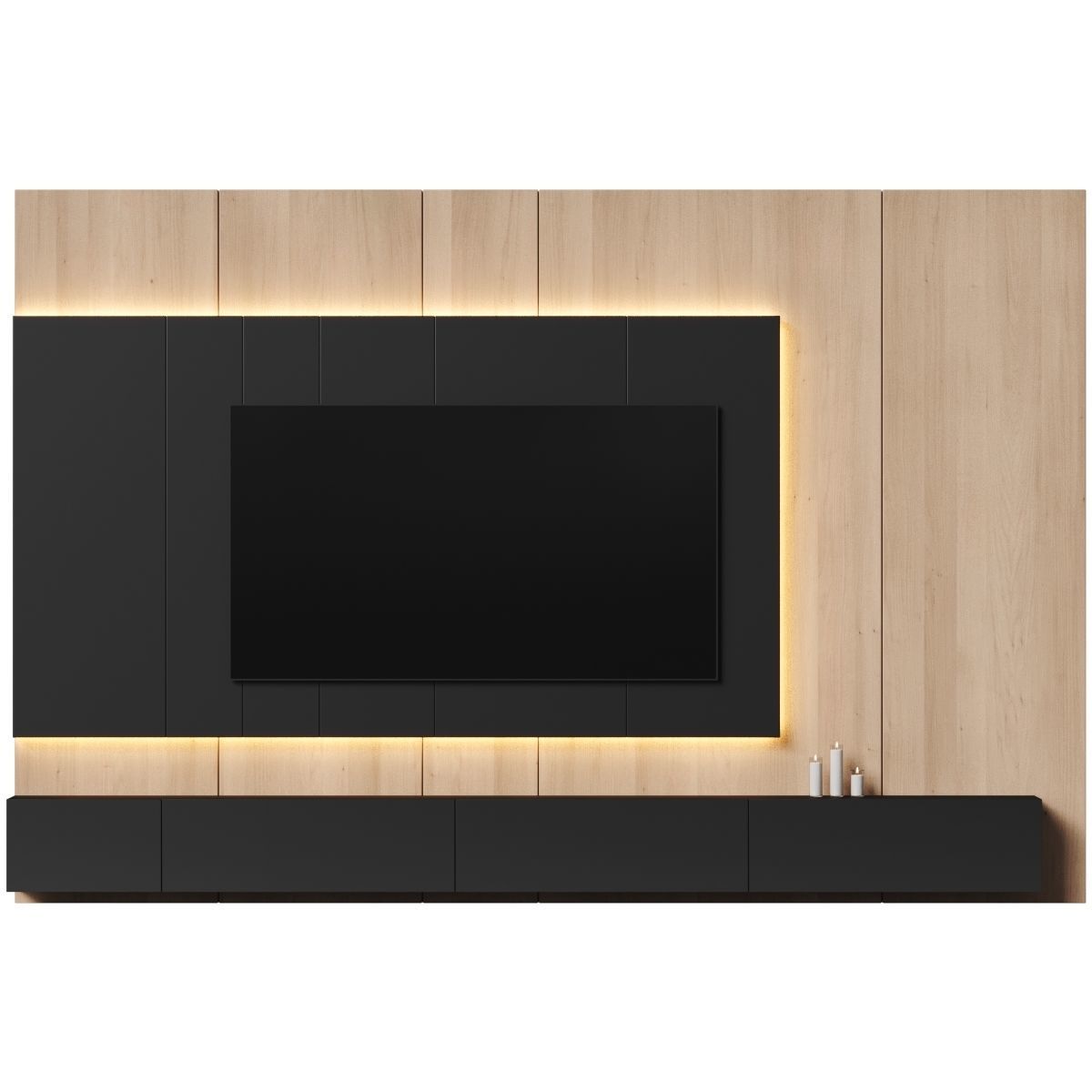 Tv set 2 modern unit with wood and led lights 3D model_1