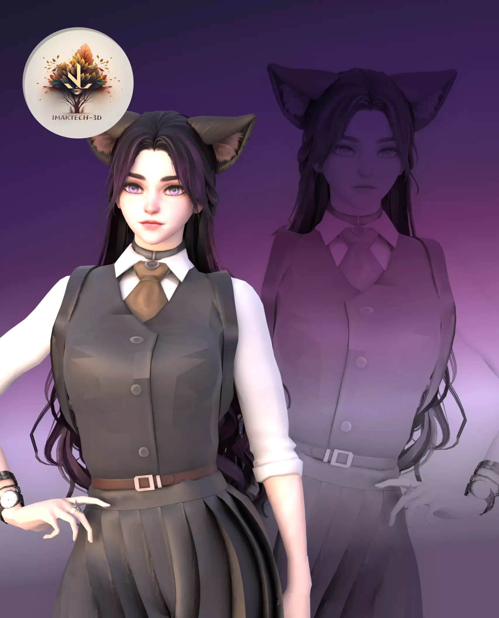 Luna the Scholarly Cat Girl Rigged Low-poly 3D model