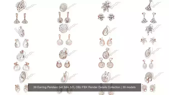39 Earring Pendant Set 3dm STL OBJ FBX Render Details Collection