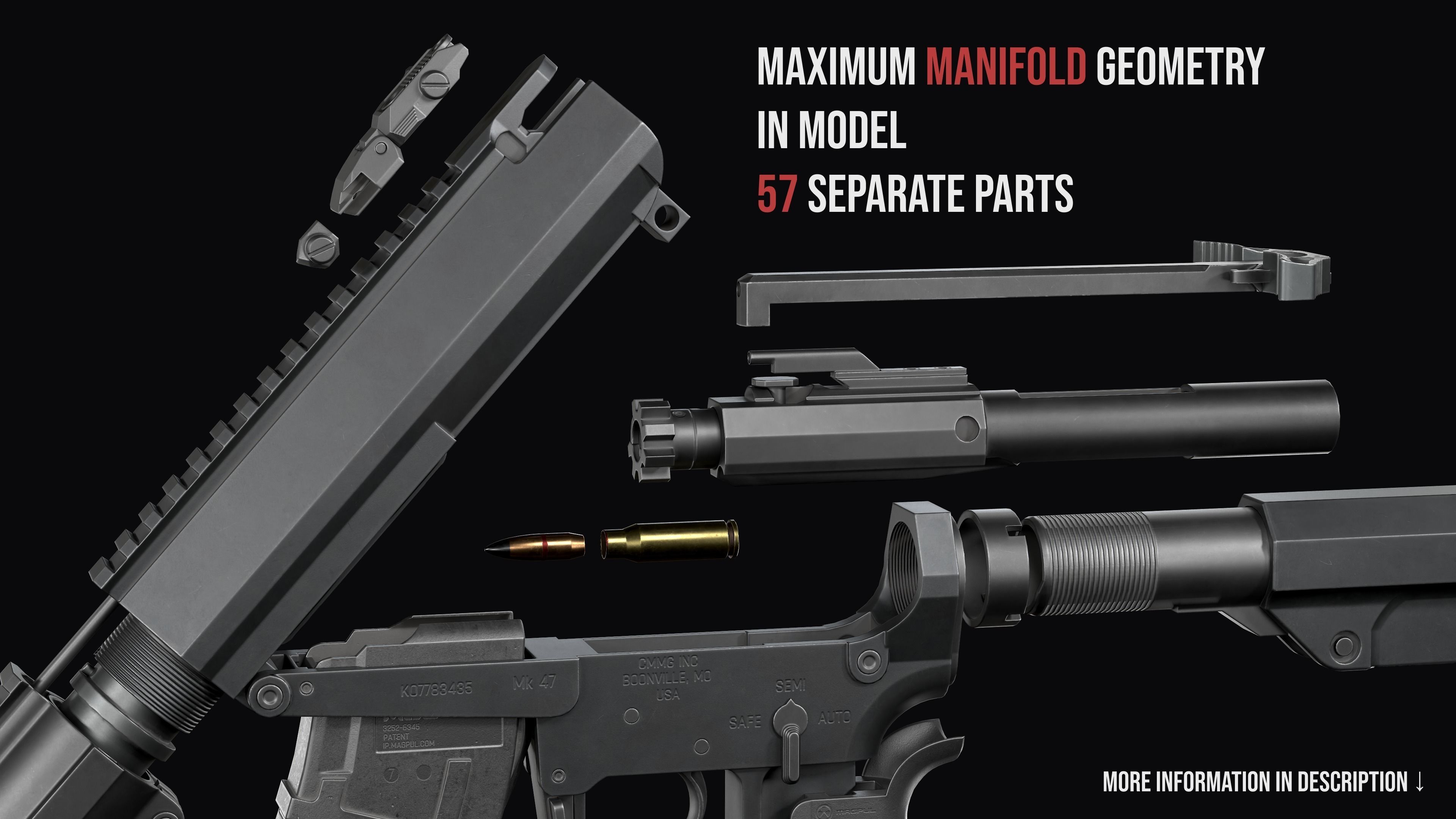 Modular assault rifle Mk47 mutant ar-15 modul  Low-poly 3D model_4