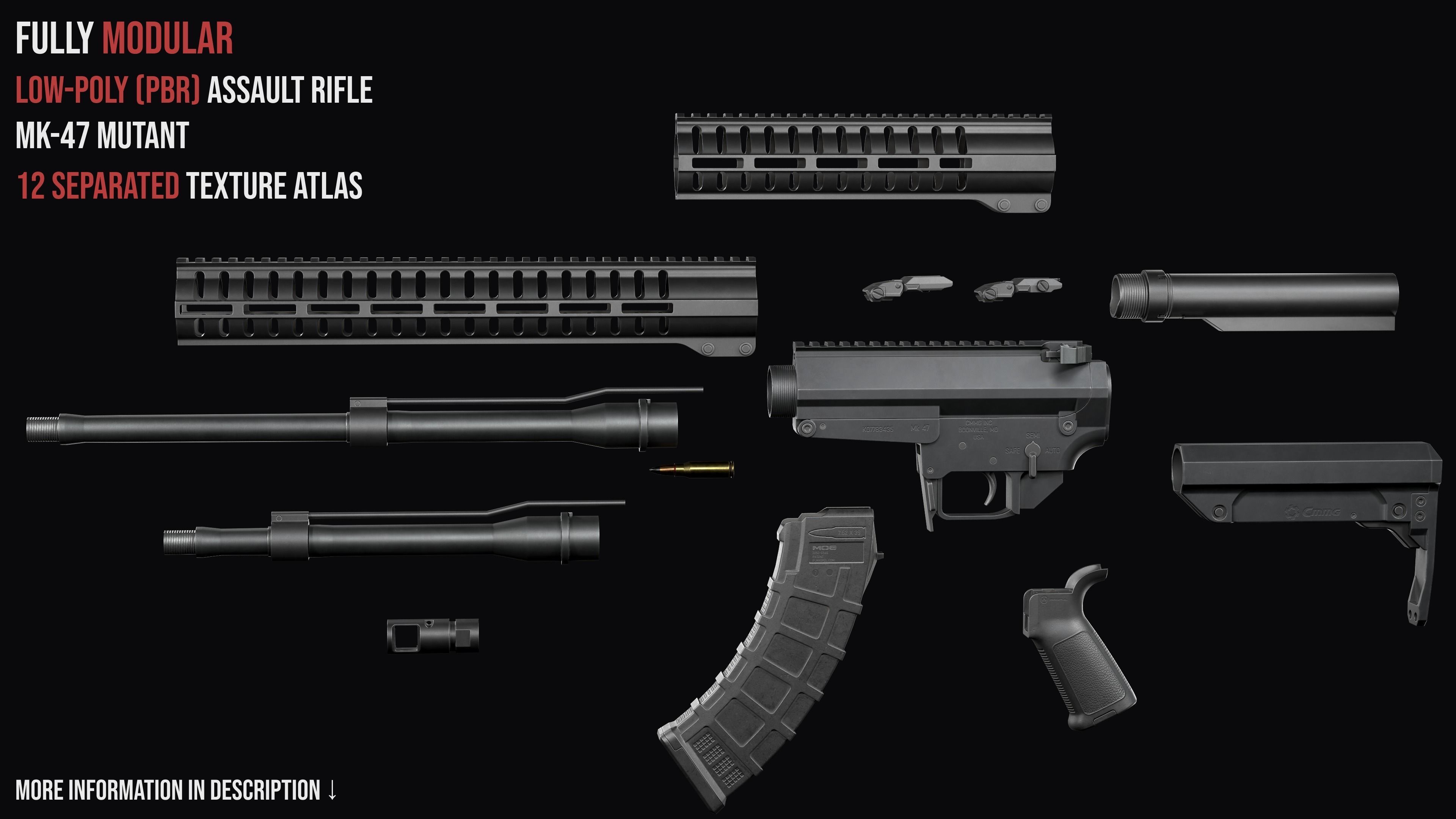 Modular assault rifle Mk47 mutant ar-15 modul  Low-poly 3D model_3