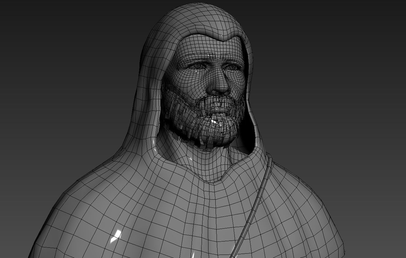 Carpenter 2 man wearing robe and holding sword Low-poly 3D model_5