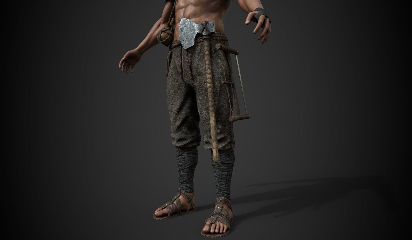 Carpenter 2 man wearing robe and holding sword Low-poly 3D model_4