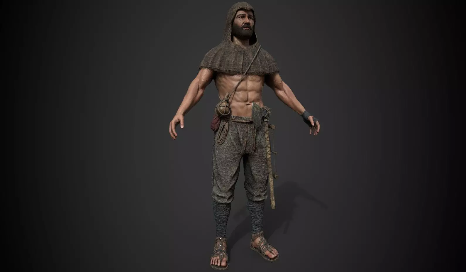 Carpenter 2 man wearing robe and holding sword Low-poly 3D model_0