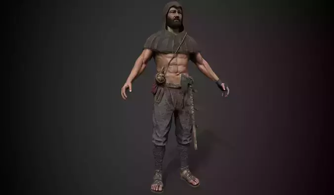Carpenter 2 man wearing robe and holding sword Low-poly 3D model