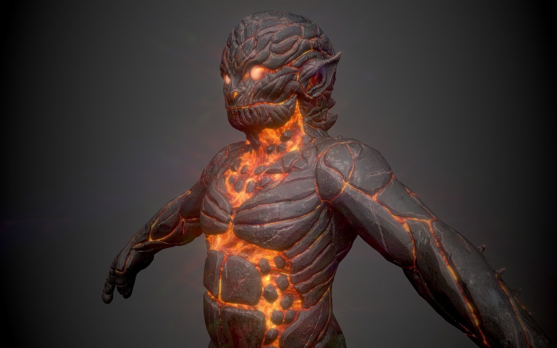 Creep human body with flames Low-poly 3D model_3