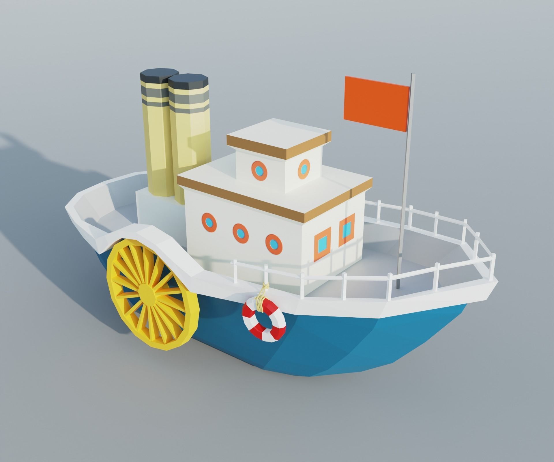 Steamboat boat Low-poly 3D model_4