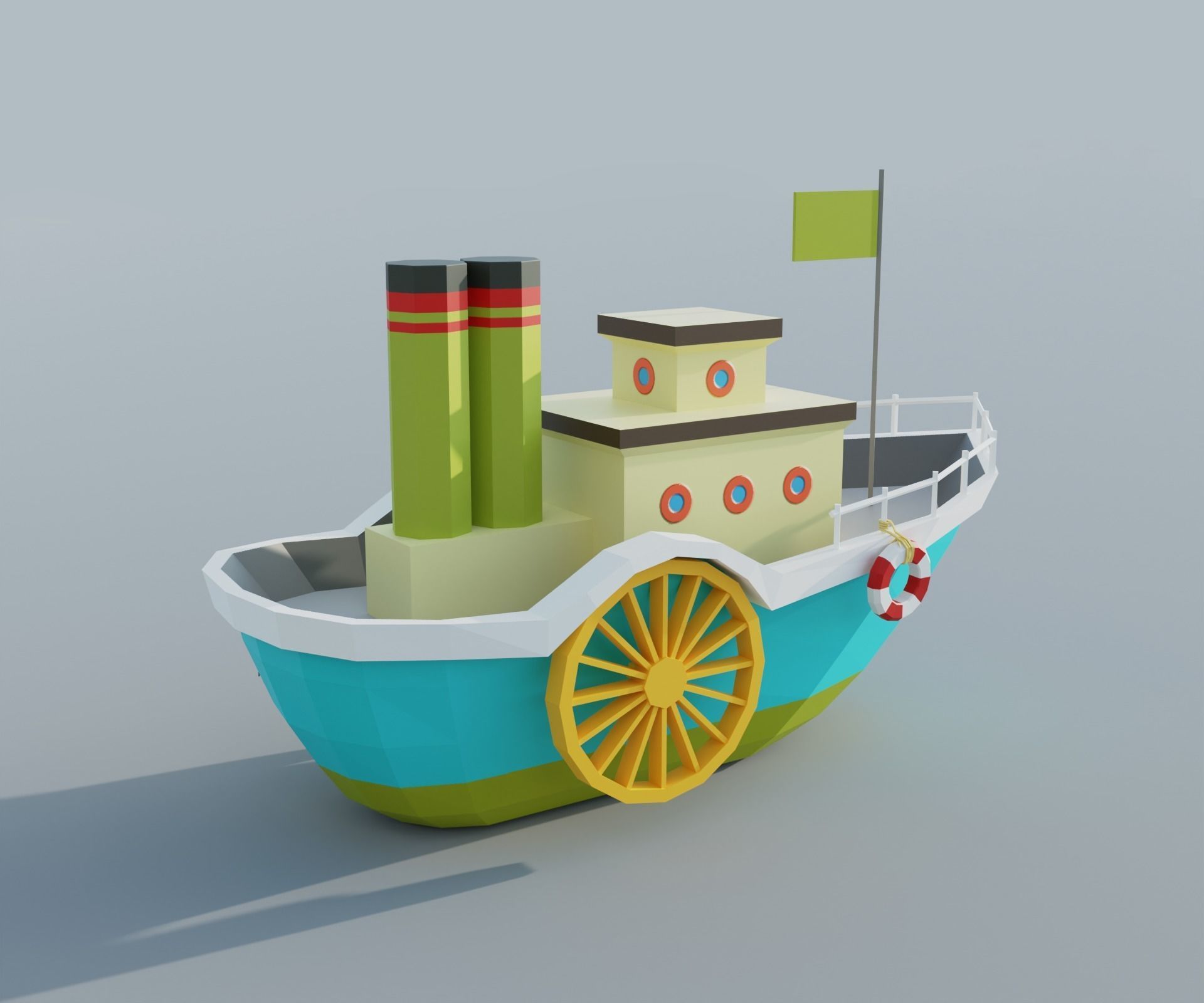 Steamboat boat Low-poly 3D model_6