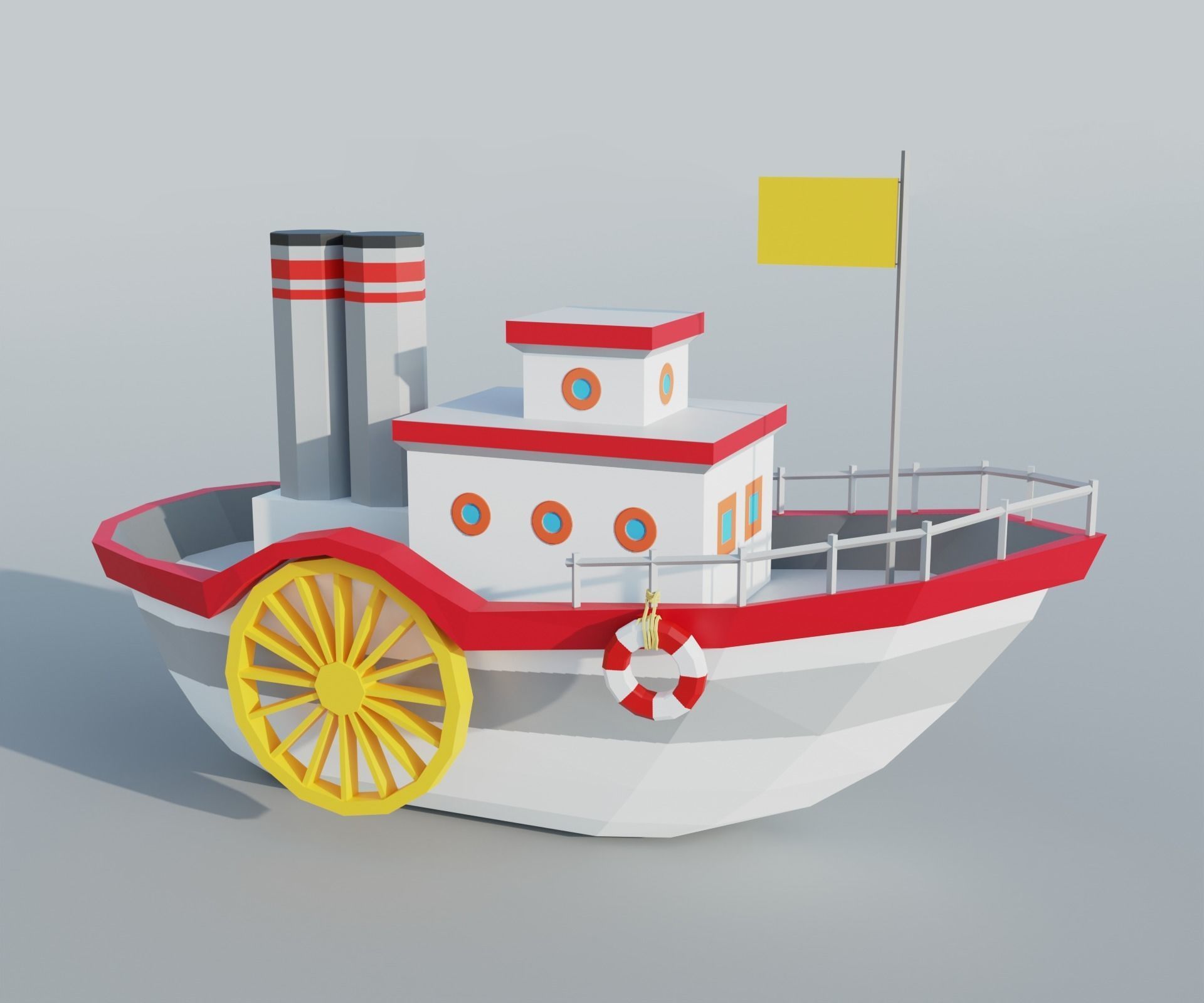 Steamboat boat Low-poly 3D model_7