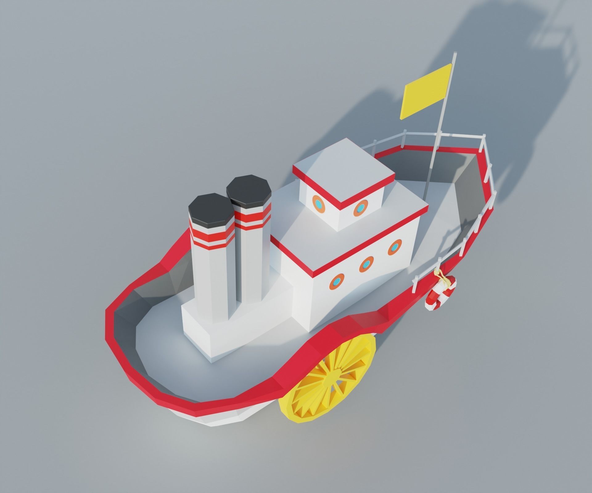 Steamboat boat Low-poly 3D model_9