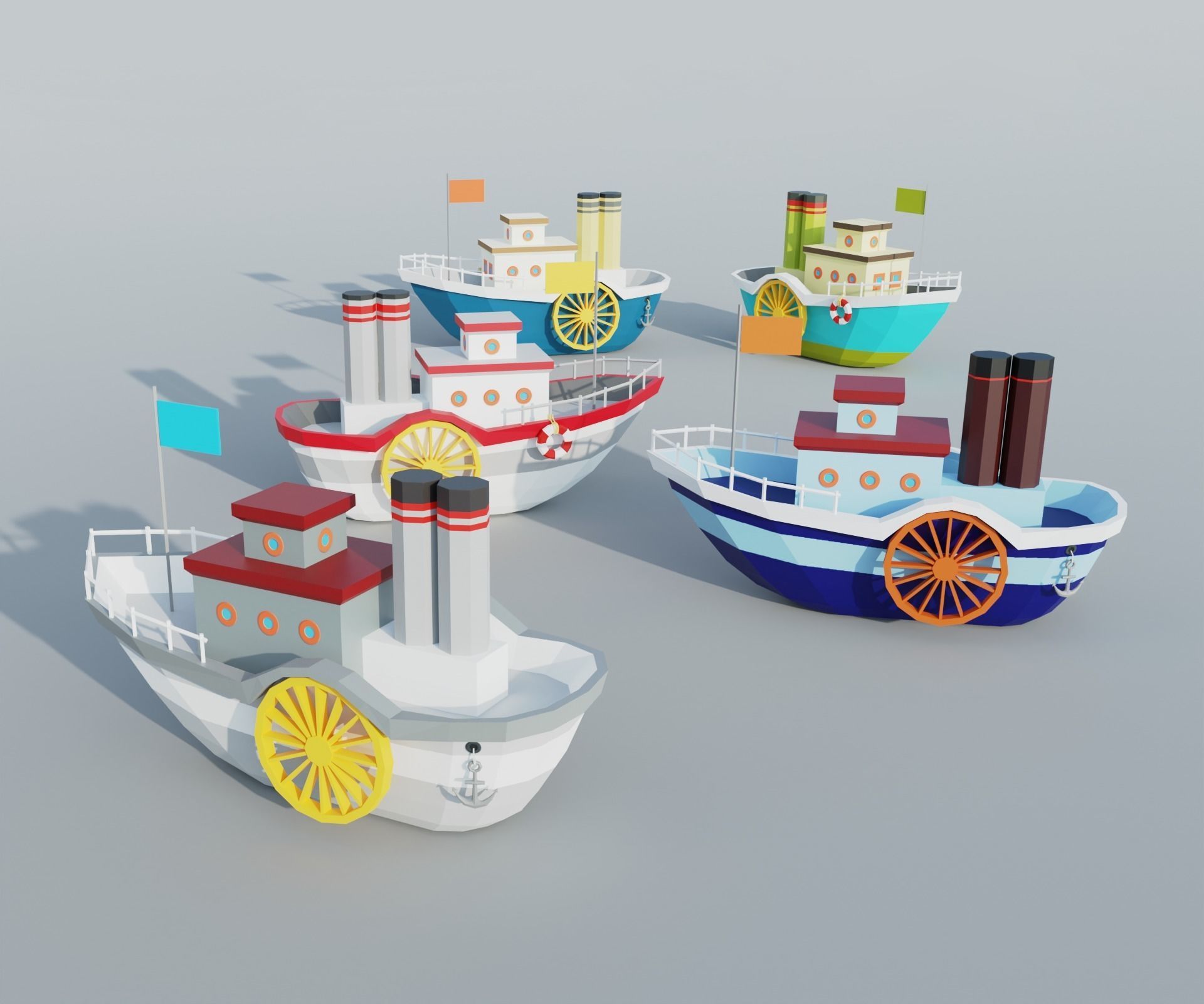 Steamboat boat Low-poly 3D model_1