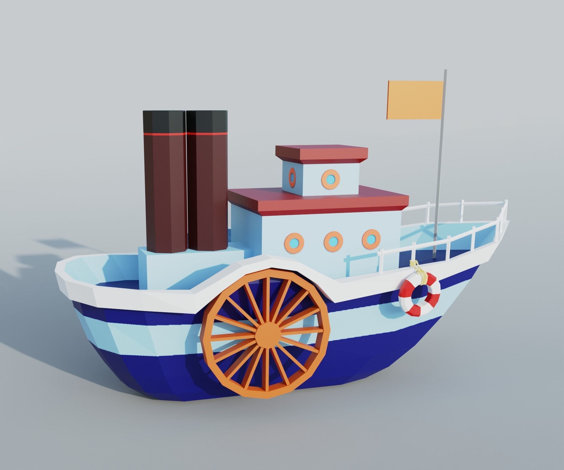 Steamboat boat Low-poly 3D model_15