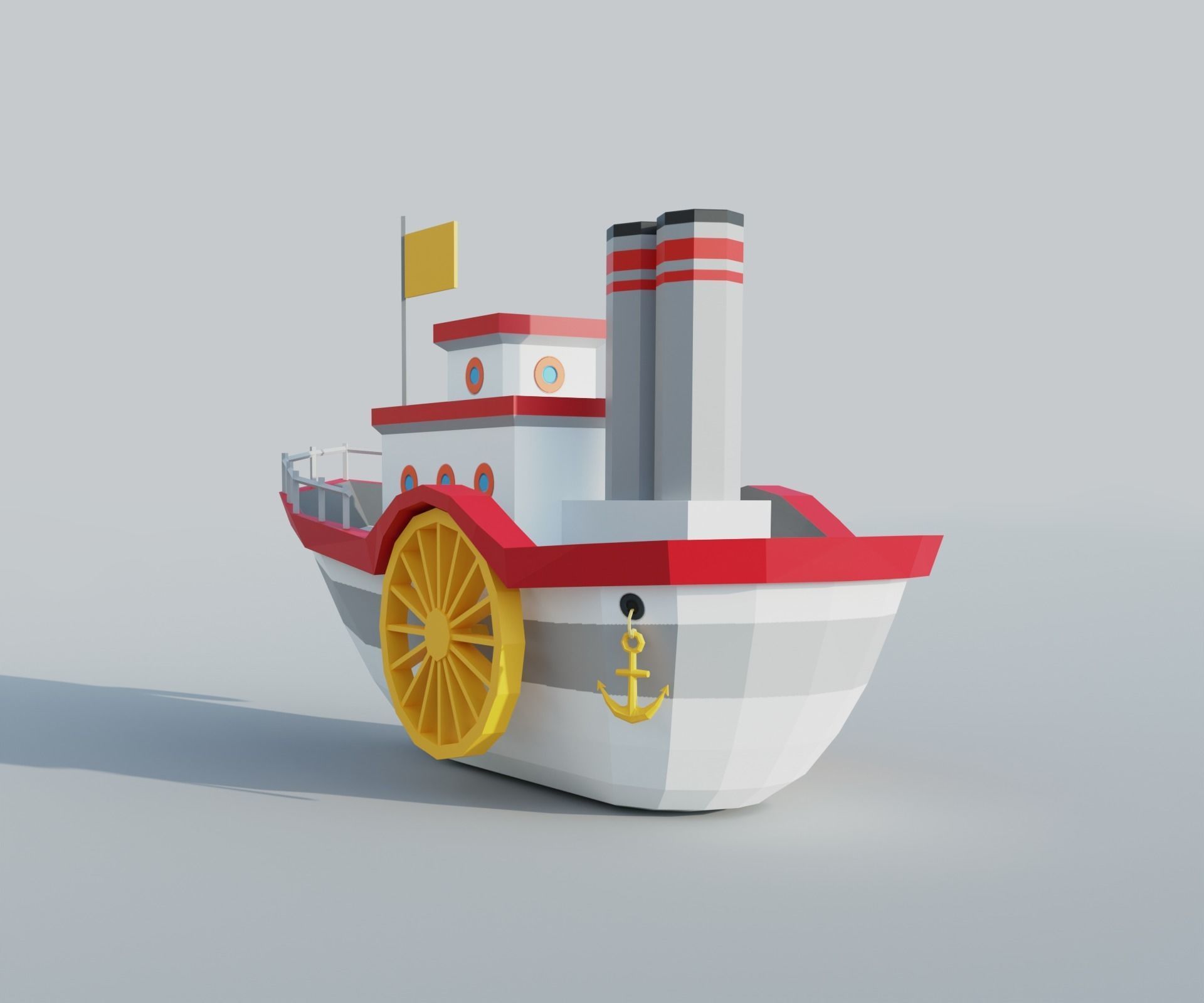 Steamboat boat Low-poly 3D model_8