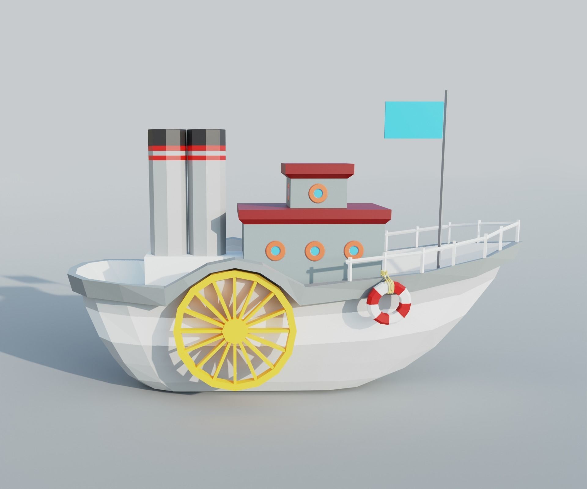 Steamboat boat Low-poly 3D model_11