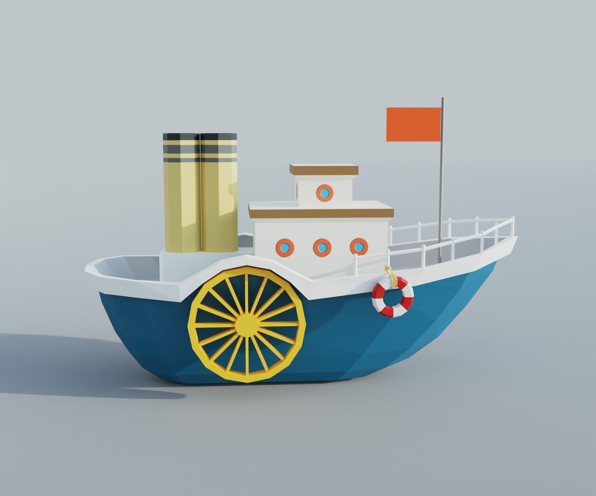 Steamboat boat Low-poly 3D model_2