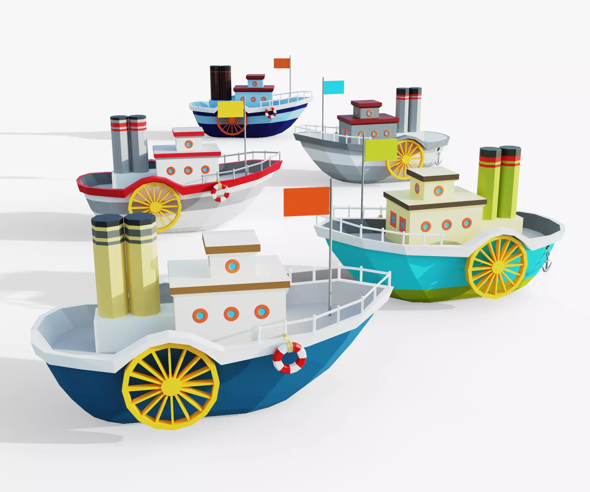 Steamboat boat Low-poly 3D model_0