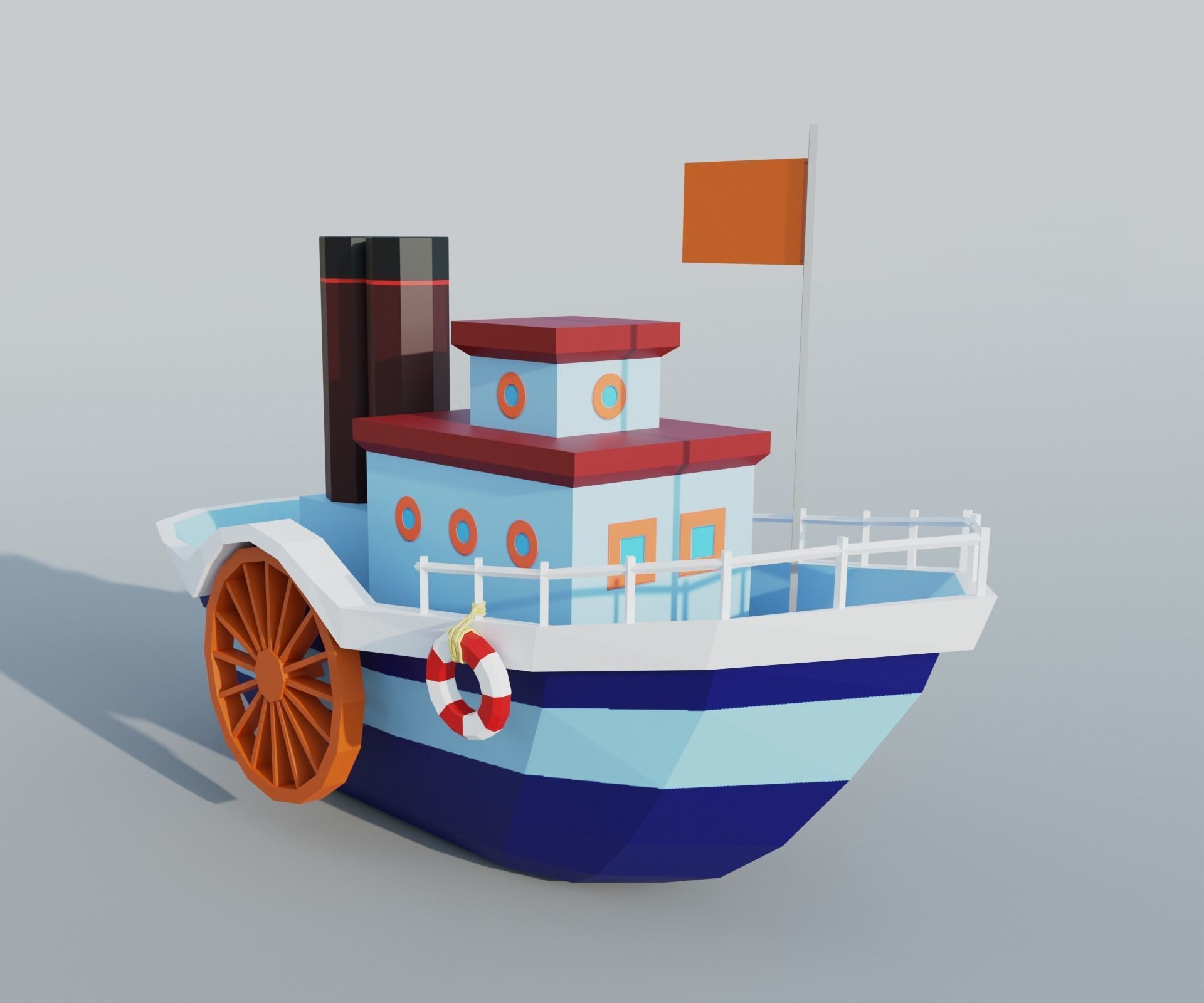 Steamboat boat Low-poly 3D model_14