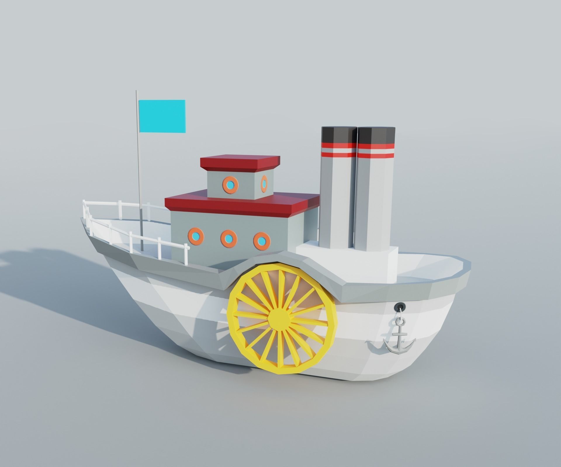 Steamboat boat Low-poly 3D model_12
