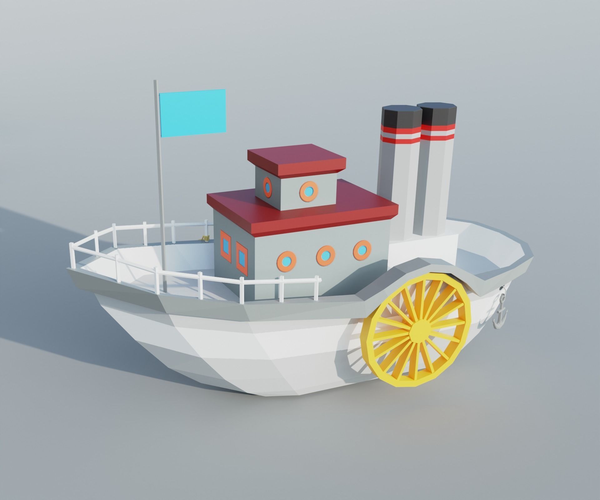 Steamboat boat Low-poly 3D model_10