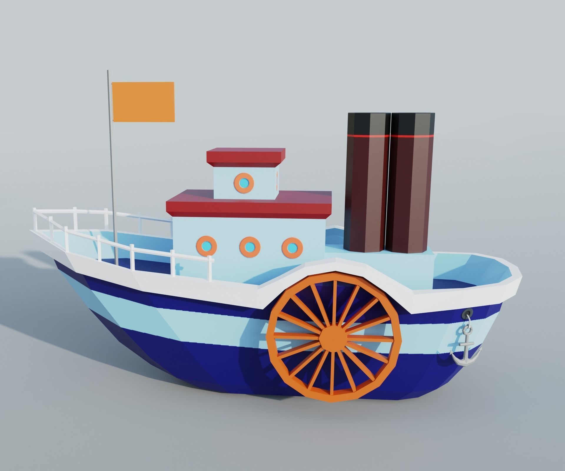 Steamboat boat Low-poly 3D model_16