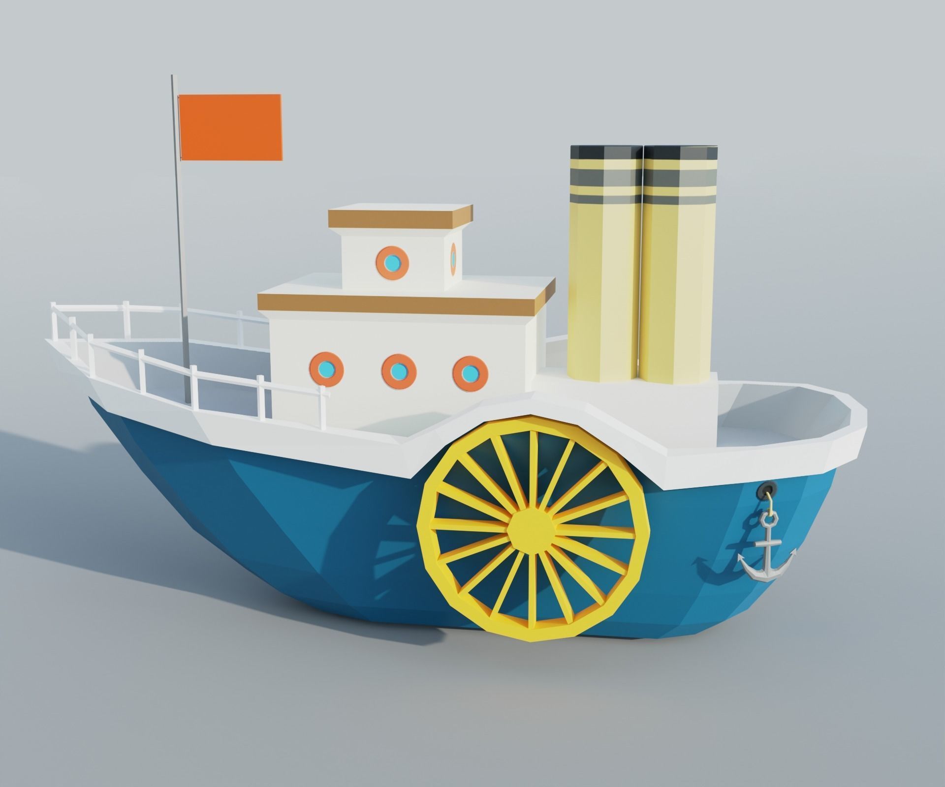 Steamboat boat Low-poly 3D model_3