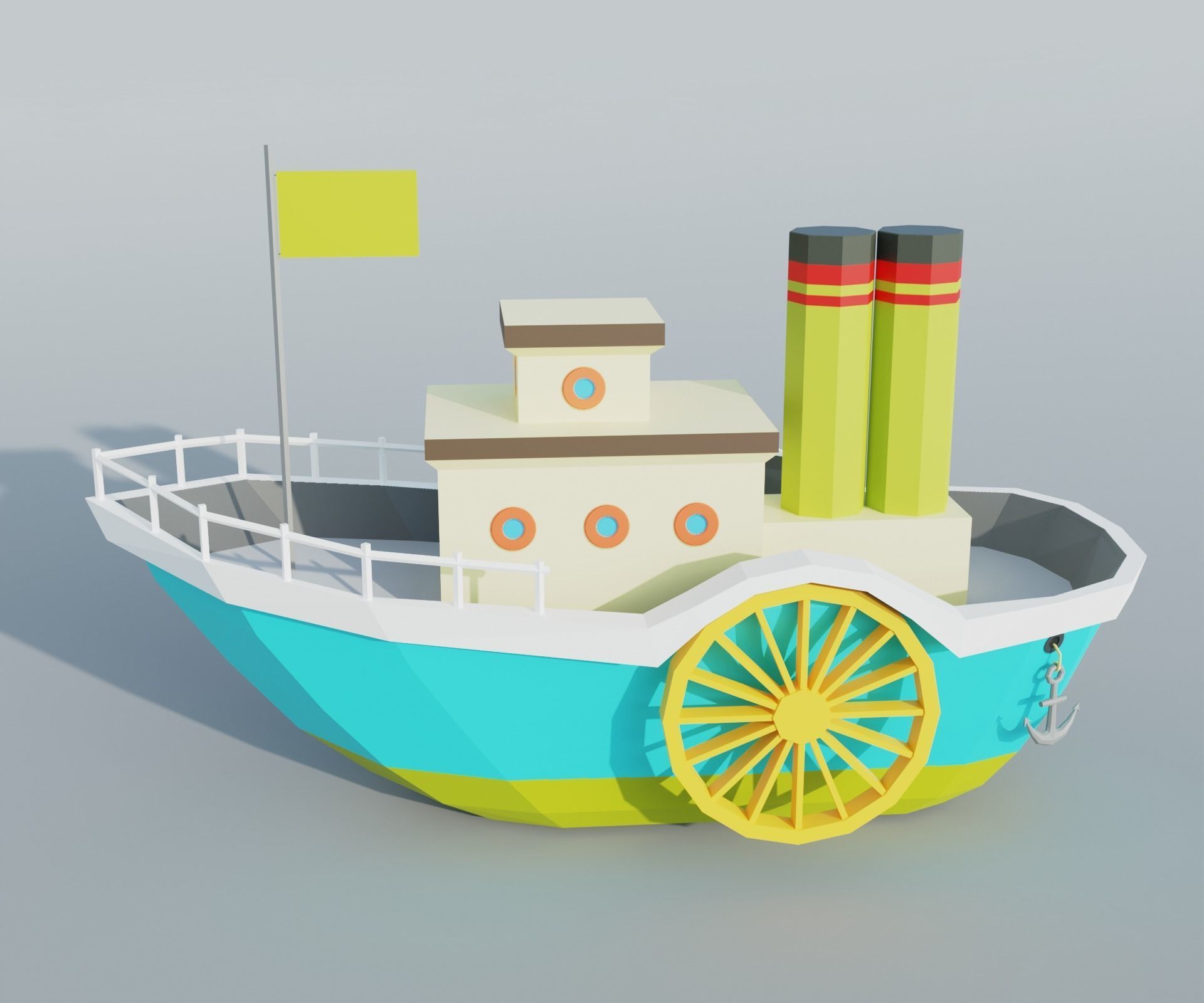 Steamboat boat Low-poly 3D model_5