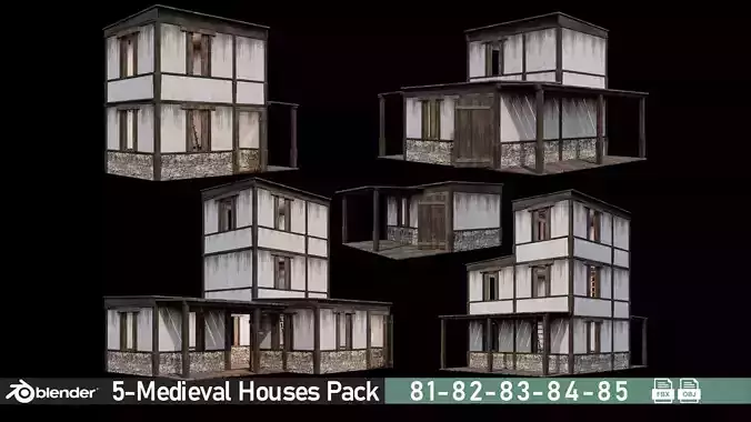 Medieval Houses Pack 81-82-83-84-85 - 4K Textures Game Ready Low-poly 3D model