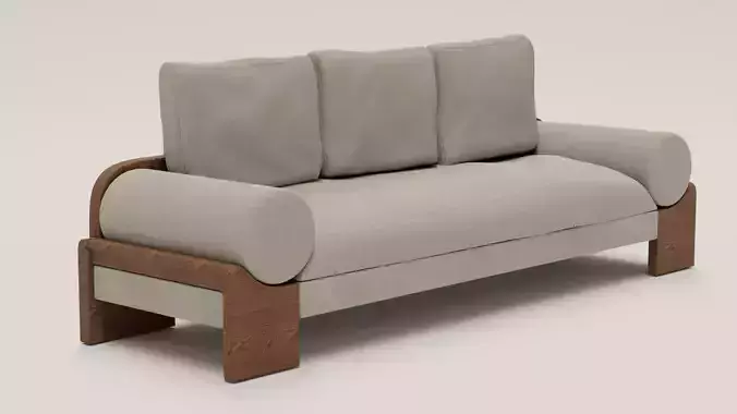 Sofa 3d Model with wooden legs