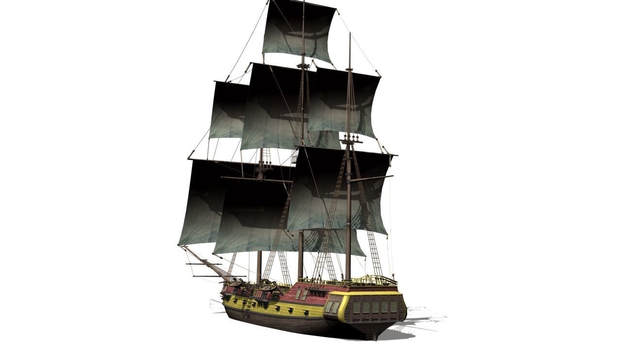 warship brig Low-poly 3D model_4