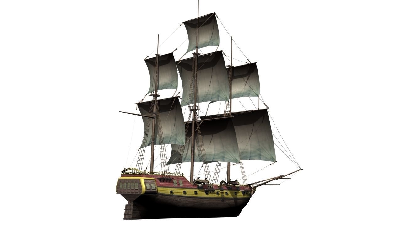 warship brig Low-poly 3D model_11