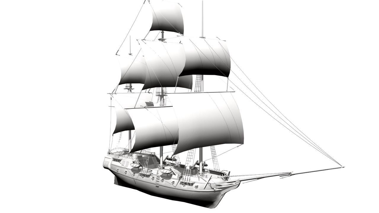 warship brig Low-poly 3D model_12
