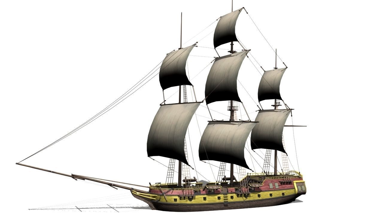 warship brig Low-poly 3D model_2