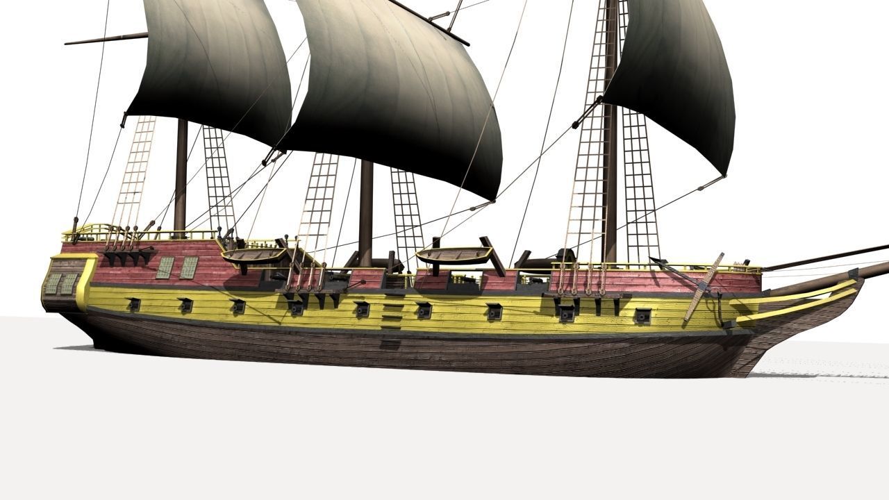warship brig Low-poly 3D model_9