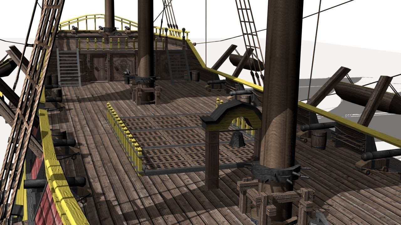 warship brig Low-poly 3D model_7