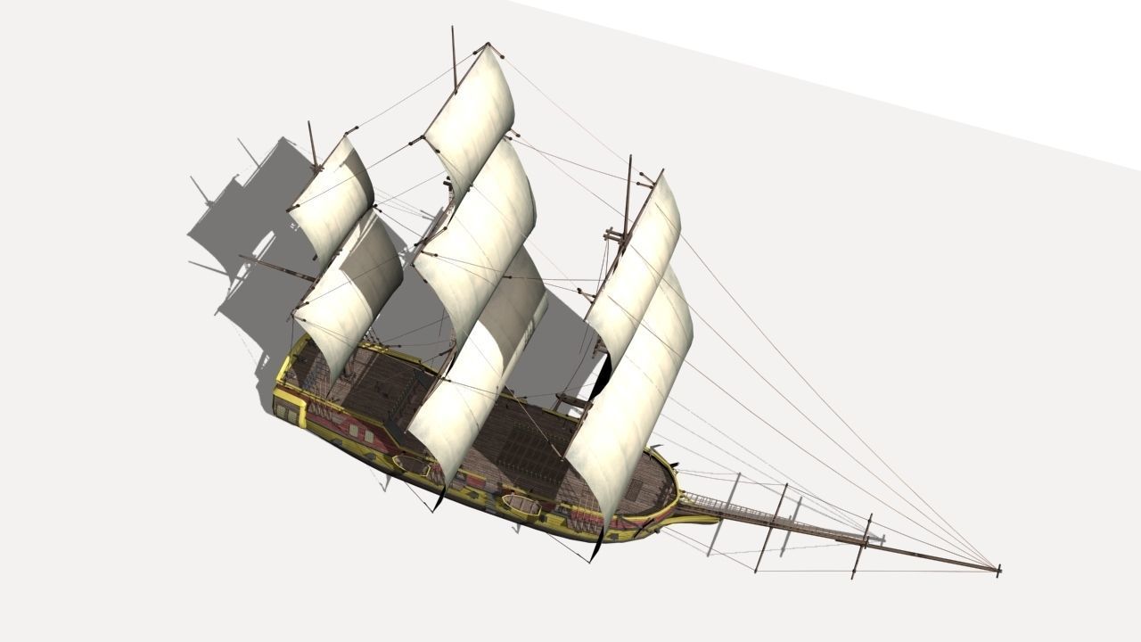 warship brig Low-poly 3D model_5