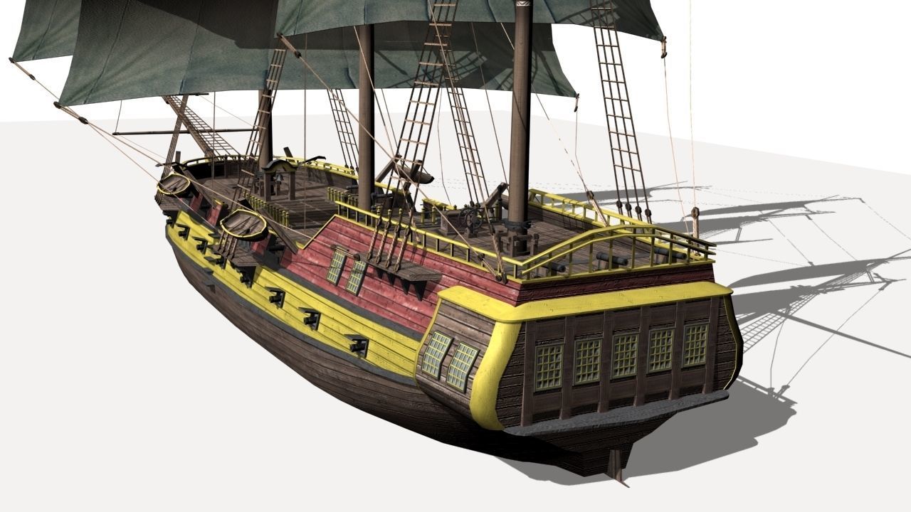 warship brig Low-poly 3D model_8
