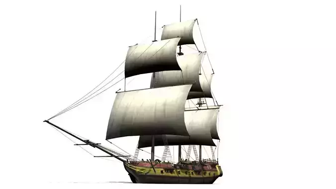 warship brig Low-poly 3D model