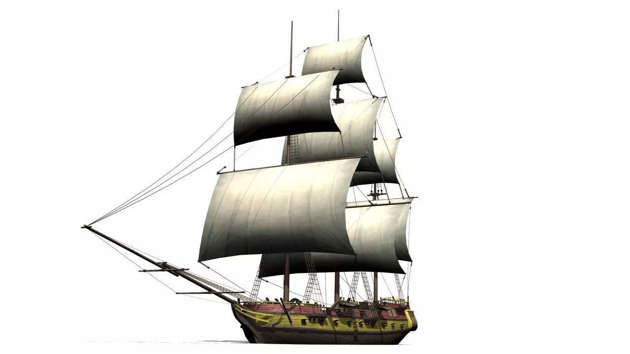 warship brig Low-poly 3D model_0