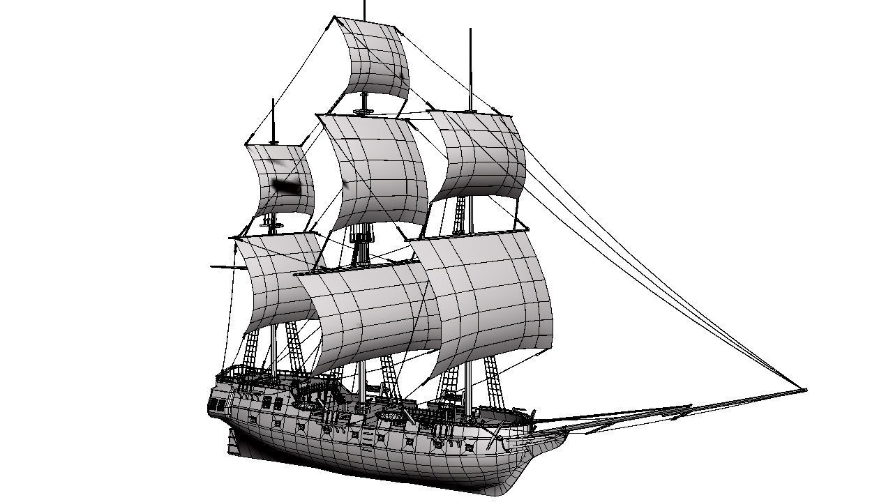 warship brig Low-poly 3D model_13