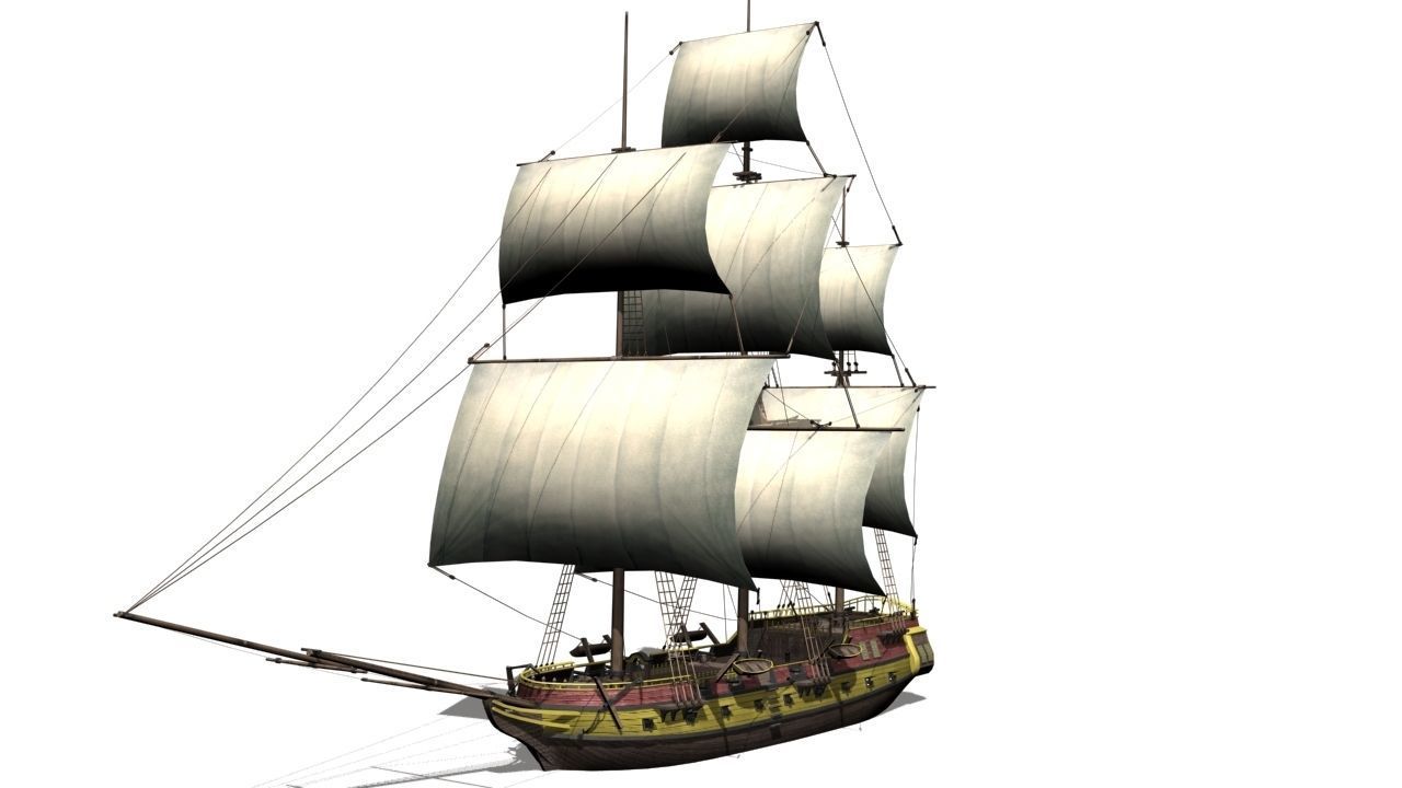 warship brig Low-poly 3D model_1
