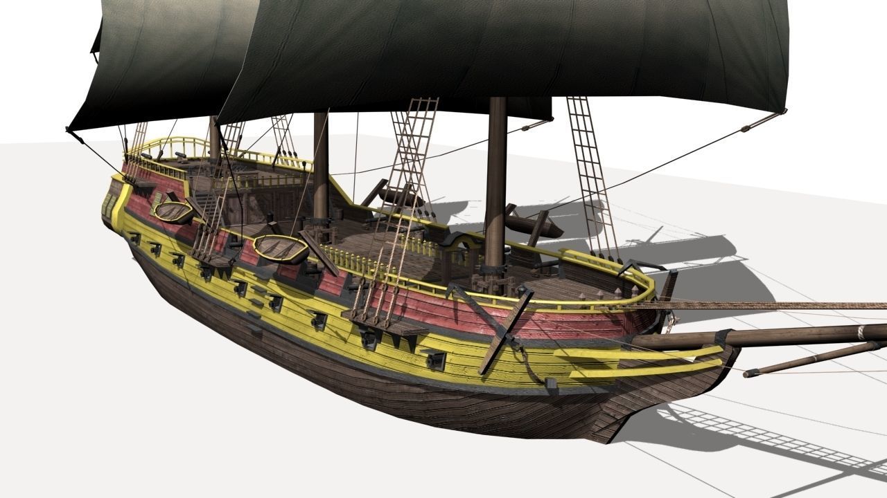 warship brig Low-poly 3D model_6