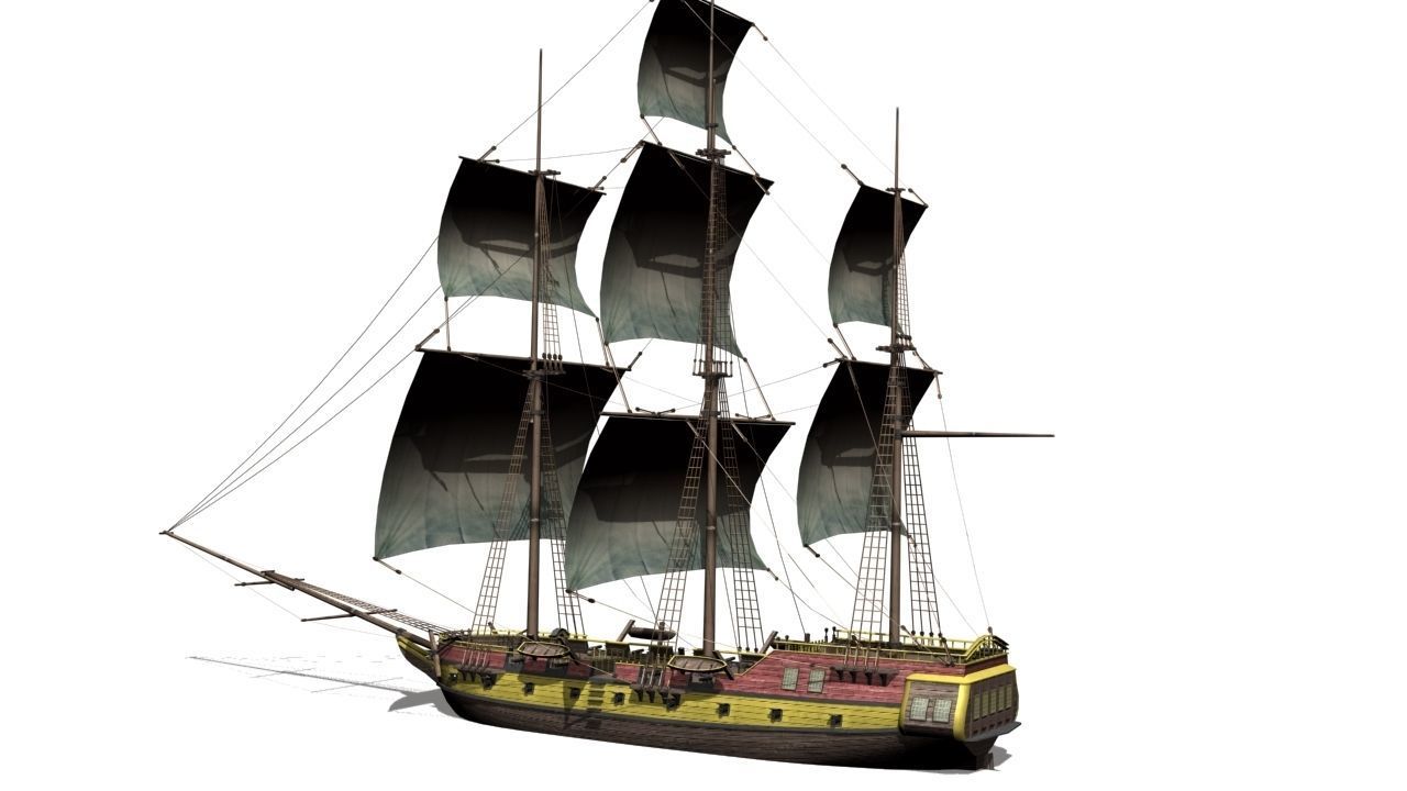 warship brig Low-poly 3D model_3