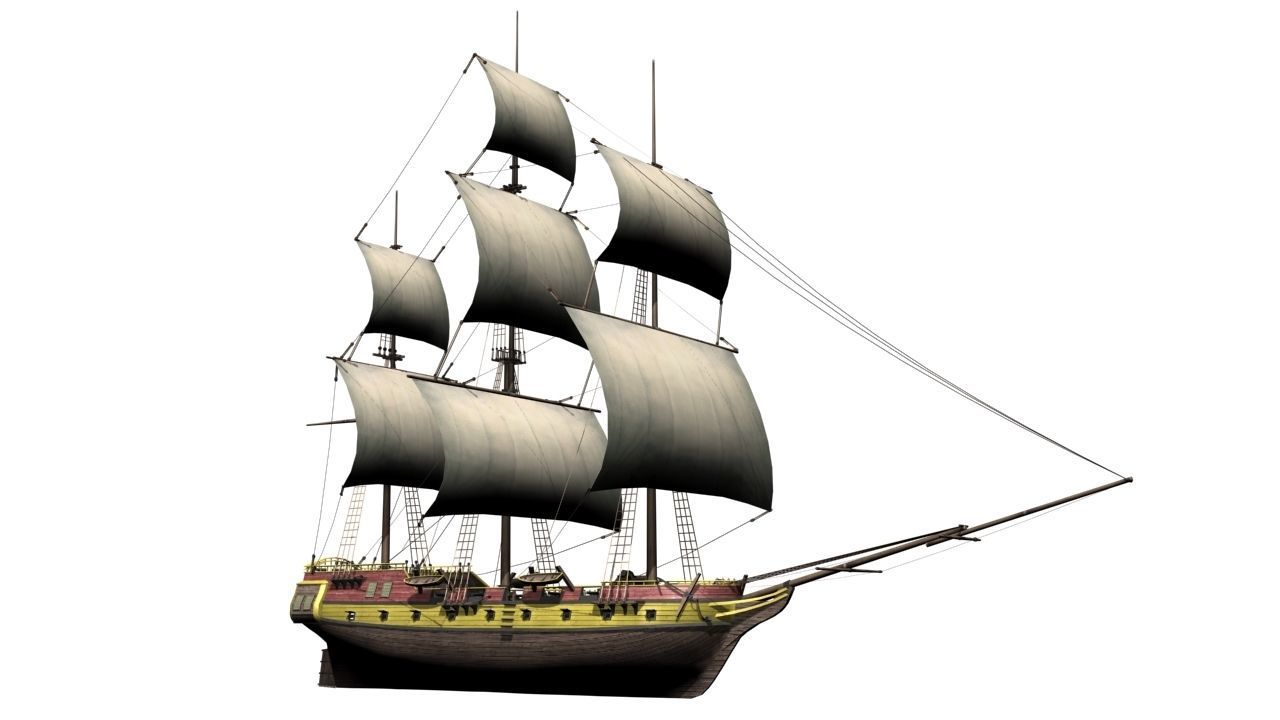 warship brig Low-poly 3D model_10