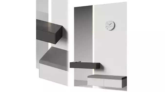 Hallway set 3 wall shelf with clock