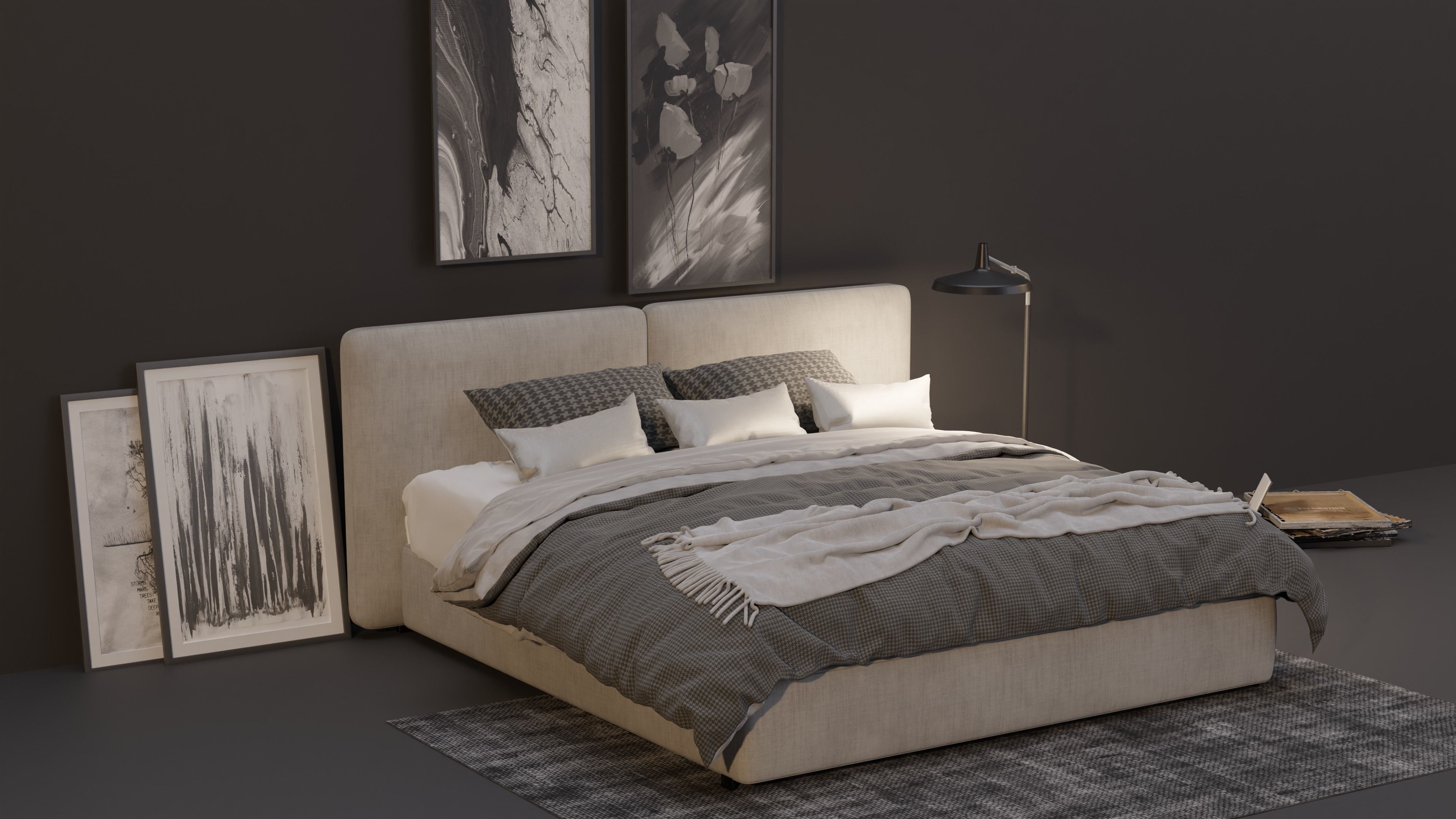 Modern Bed set 3D model_1