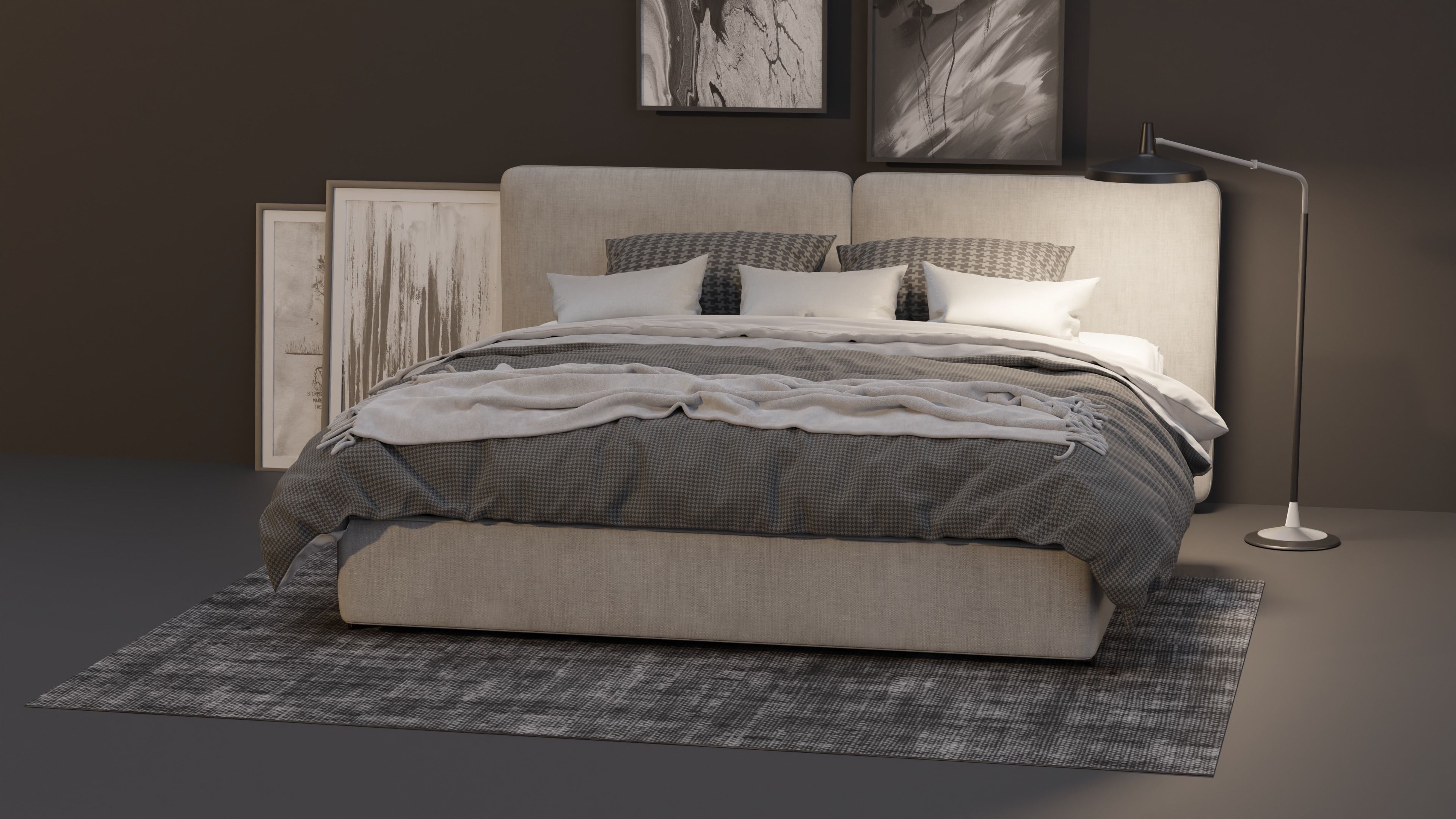 Modern Bed set 3D model_3