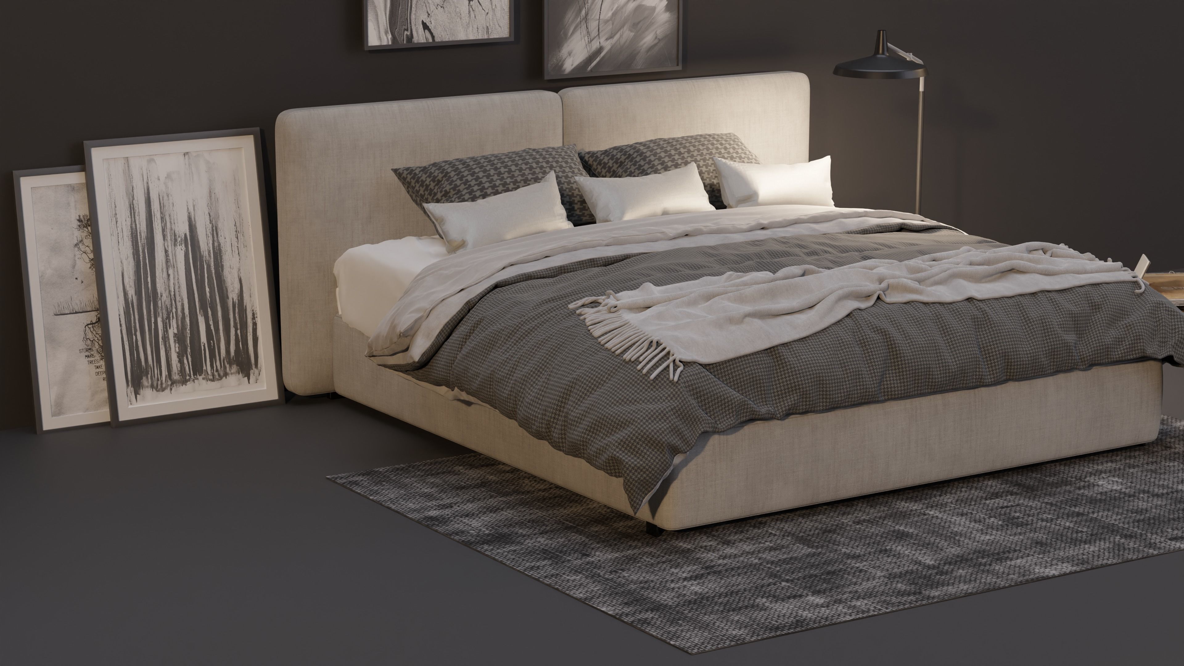 Modern Bed set 3D model_2