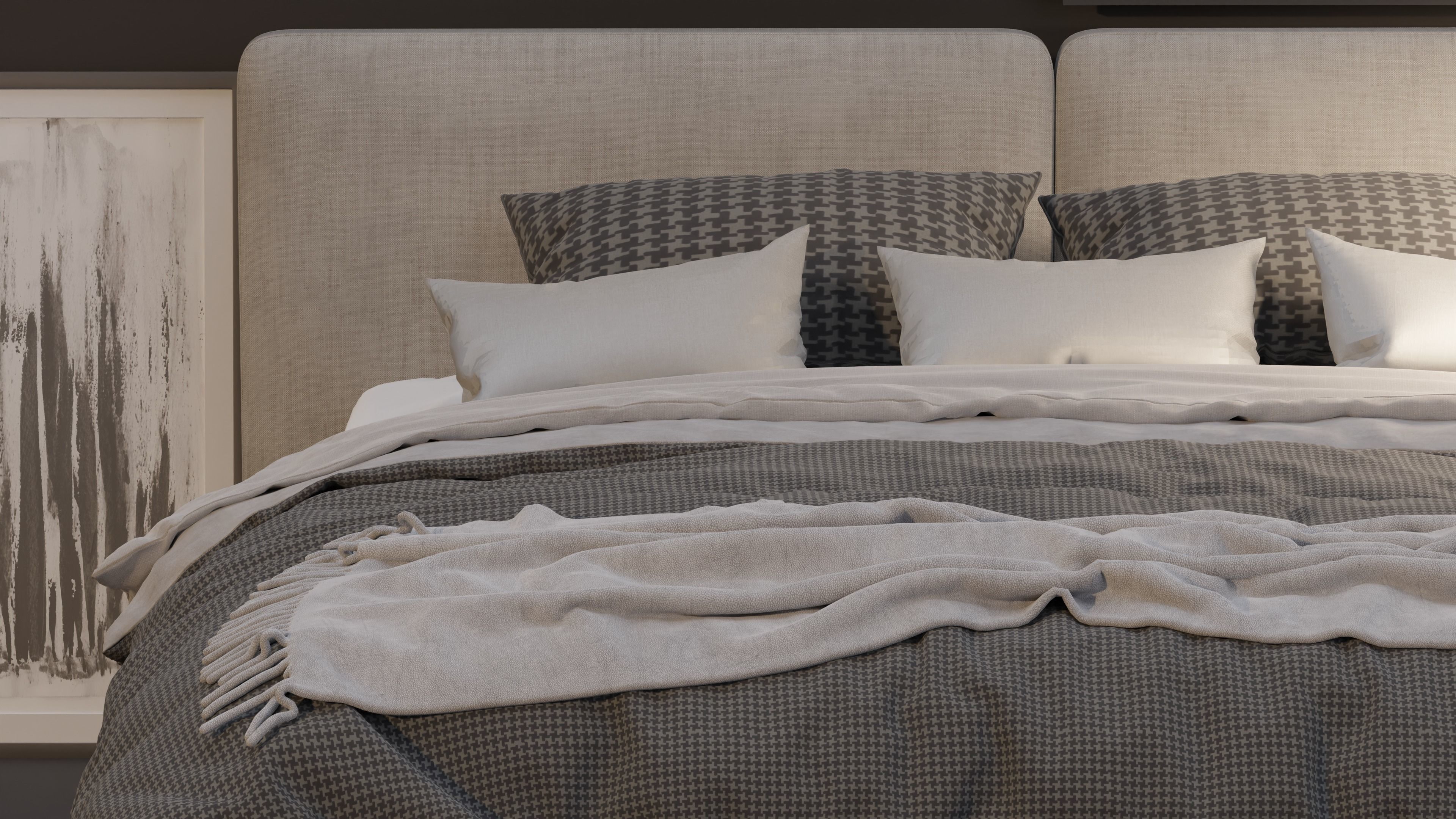 Modern Bed set 3D model_4